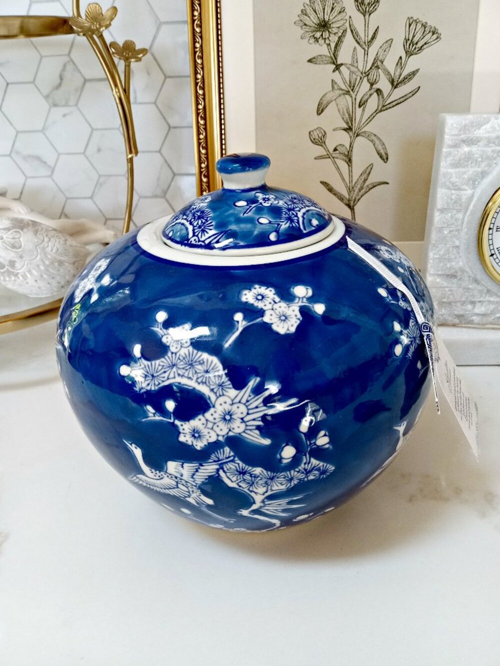NEW! BEAUTIFIL CHINOISERIE Toile ROUND COVERED GINGER JAR